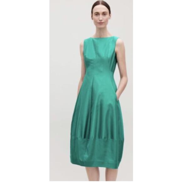 COS Green Sleeveless Cotton Silk Cocoon Dress Sz 12 - Picture 7 of 7